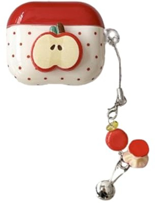 QYFZXLV Graziosa custodia per auricolari per AirPods 4, design divertente e creativo con motivo mele con portachiavi, per donne e ragazze, custodia protettiva per Air Pod 4a generazione (A)