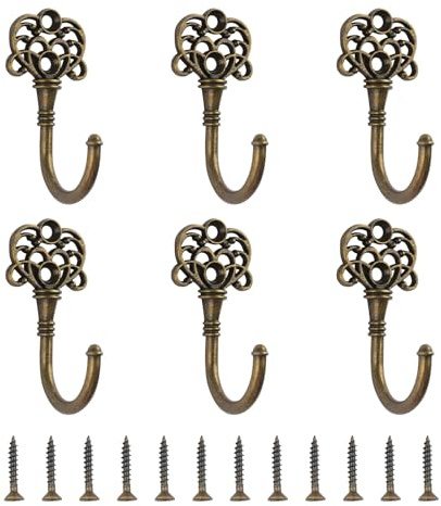 INCREWAY Wandhaken, antikes Messing, Vintage-Haken zum Aufhängen von Schlüsseln, Kleidung, Hüten, Geldbörsen, Tassen, Wandmontage, geeignet für Eingangsbereich, Schlafzimmer, Küche, 6 Stück