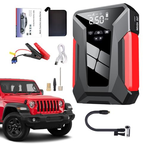 gifyym Démarreur de Batterie de Voiture, Chargeur De Batterie Auto Et Pack De Démmarage, Gonfleur Multifonction Pneus Extérieur Autonomie Prolongée