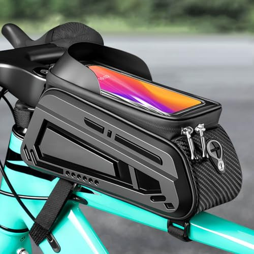 OTCPP Waterproof Bike Frame Bag with Phone Holder for Cannondale Scalpel SE1 2021, with Touch Screen Bicycle Top Tube Bag for Phones Under 8” Cycling Storage Bag