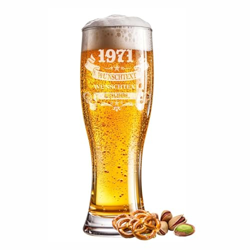 Bicchiere di grano inciso con stelle 0,5 l, con incisione a scelta, nome anno o scritta – Bicchiere da birra personalizzato come regalo per compleanno, amanti della birra, anniversario o occasioni