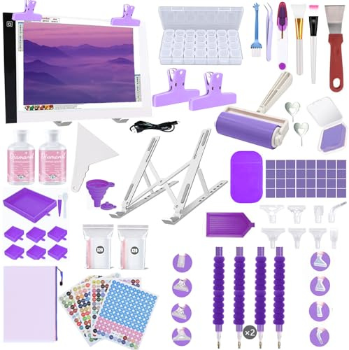Lenxnmy 161pcs all-Inclusive Strumenti di Pittura Diamante Fai da Te 5D Diamond Painting Tool Set Diamond Art Accessori Kit con A4 Diamond Painting Light Pad, Diamond Art Sealer Colla per DIY Craft