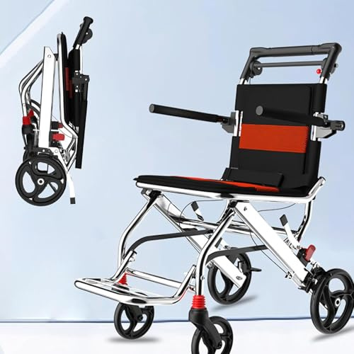GALPBBCADE Wheelchairs Folding Lightweight Portable Travel Wheelchair With Hand Brake Folding Multipurpose Aluminum Transport Chair for Boarding Travelling for Adults Children and Elderly,02
