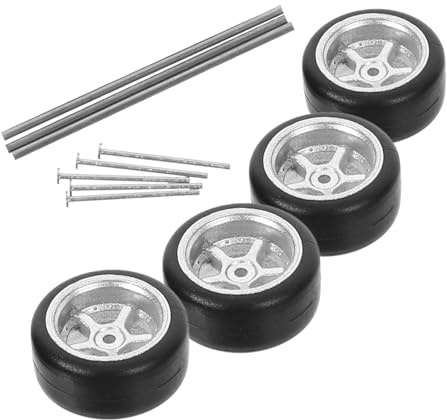 FUNOMOCYA Rc Auto Ersatzreifen Langlebige Gummi Radnaben Verschleißfest Einfach Montierbar für Spielzeugautos Robust und Wiederverwendbar Silberne Speichen Felgen Kompatibel mit Modellautos