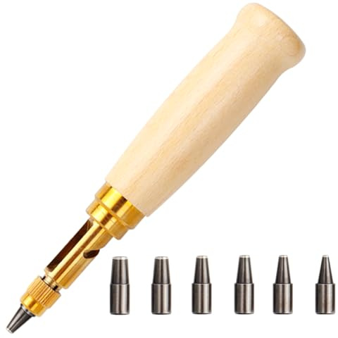 Poinçon à Vis, 6 Têtes Interchangeables 1,5-4 mm pour Cuir Maroquinerie | Perforatrice Manuelle Réglable, Manche en Bois, pour Couture Reliure Papier