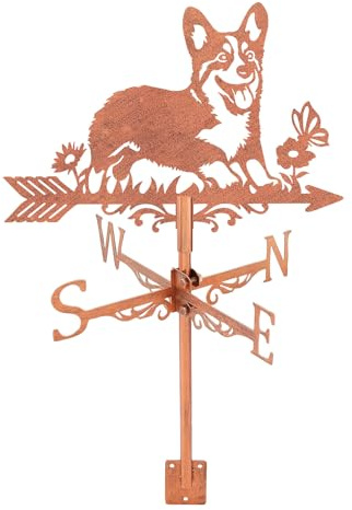 SUPERDANT Girouette Chien Corgi pour Toit en Métal avec Fleurs Indicateur de Direction du Vent pour Ferme Jardin Décor de Grange et Abri