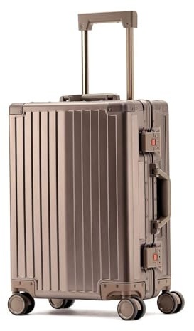 Aoun Trolley Handbagage resväska i aluminium med svängbara hjul, hårt bagage i all metall med hjul, rullväska, med dragkedja och rullväska för dam och herr, Guld, 61CM-68L, Modern