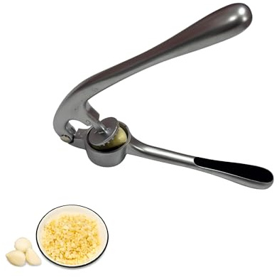 Spremiaglio Professionale in Lega di Zinco, Spremiagli Cromato con Impugnatura Ergonomica, Pressa Manuale per Aglio e Zenzero, Lavabile in Lavastoviglie, 19 x 8.5 cm