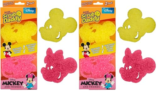 Scrub Daddy Disney Mickey Mouse & Minnie Mouse Pack Doble de esponjas para Fregar, Esponjas para Limpiar y Fregar, Estropajos de Cocina Que no Rayan con FlexTexture, Estropajo para Fregar Platos