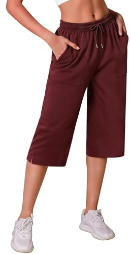 Crewhpo Pantacourt Femme Longueur 3/4 Taille Haute Poches Style Sport | Tissu Léger et Souple, Longueur Trois Quarts, Taille Haute Confortable, Pour Yoga, Marche et Loisirs, Pour un Confort Durable