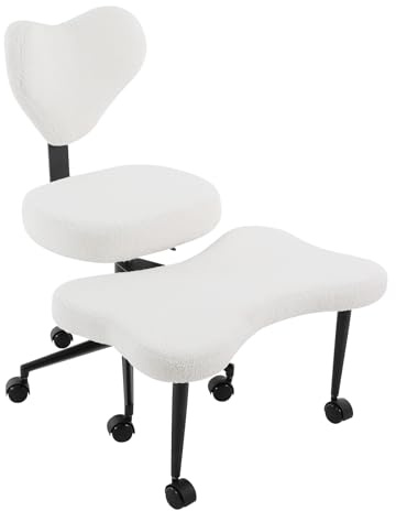 MIIWWOWO Bürostuhl mit Kreuzbeinen & 7 Rollen, Rückenlehnen & Sitzkissen Höhe Verstellbare, Ergonomischer Kniestuhl Meditationsstuhl für Mehrere Sitzpositionen, 330 LBS (Weiß)