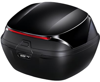 PQPQLI Universal Motorrad Topcase Mit Zahlenschloss Wasserdicht Aus ABS | Große Helmbox Mit Universeller Montage Für Roller, Motorrad Und Alltag(Schwarz)