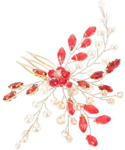 GALPADA Roter Haarkamm mit Perlen und Strasssteinen Eleganter Hochzeitshaarschmuck für Damen Komfortabel und Legierung für Geburtstag und Ball
