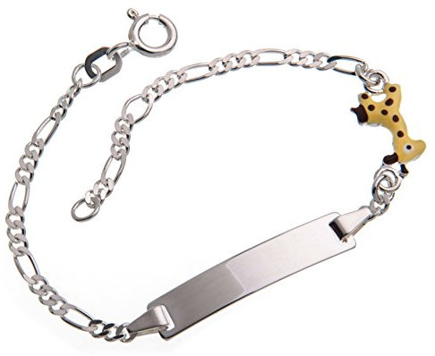 Baby Gravurarmband, ID Armband mit Giraffe inklusive Gravur (beidseitig) - massiv 925 Silber, Länge wählbar 10,5-15,5cm