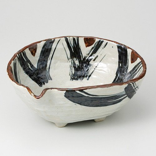 Rough Brush Tip Single Mouth Bending Pot, 9.6 x 7.9 x 3.6 inches (24.3 x 20 x 9.2 cm), 31.9 oz (890 g), Planting Bowls, Restaurants, Ryokan, Japanese Tableware, Restaurants, Commercial Use,