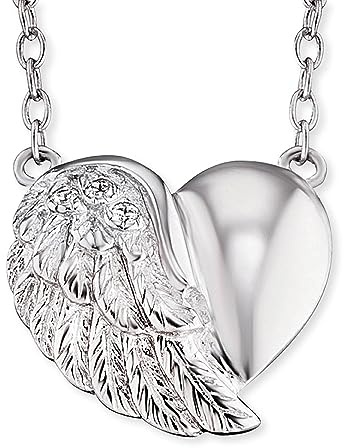 Engelsrufer Damen Halskette aus Sterling Silber mit Herzflügel Anhänger mit Zirkonia Steinen, Karabinerverschluss, in zwei Längen verstellbar, nickelfrei, Allergiker geeignet