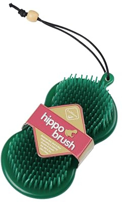 LeMieux Cepillo de hipopótamo en verde, dos en uno, ayuda para el cuidado del caballo con cerdas suaves y esponja de goma, talla única