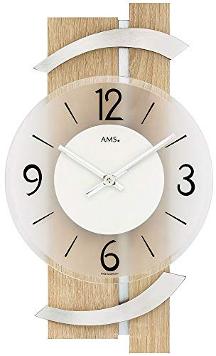 AMS 9546 Wanduhr Quarz analog modern Holz Sonoma Optik mit Aluminium
