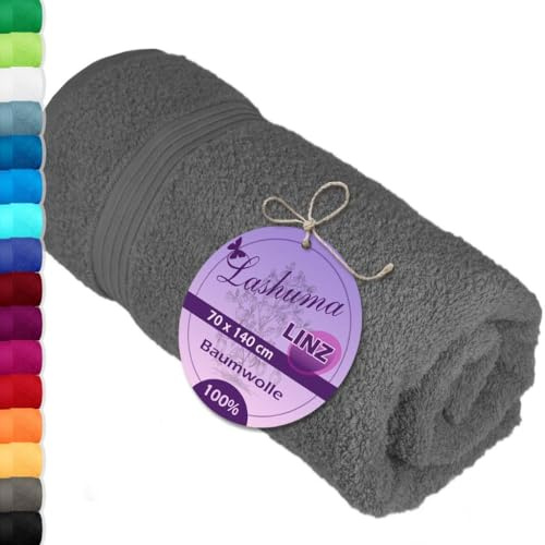 Lashuma Drap de Bain Homme, Essuie Main éponge Gris Foncé, Linz Serviette de Douche 70x140 cm