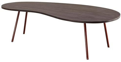 FineBuy Couchtisch 122x63x34,5 cm Akazie Massivholz Grau, Nierentisch | Wohnzimmertisch im Retro Stil mit Metallbeinen, Sofatisch aus Echtholz in Nierenform, handgefertigt