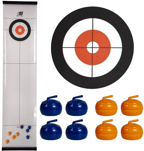 Sunflex Tisch-Mini-Indoor-Sportspiele - Bowling, Curling oder Shuffleboard wählbar - Miniatur Partyspiel - Leicht zu transportieren - Inklusive 1 Aufbewahrungstasche mit Kordelzug und verschiebbarer