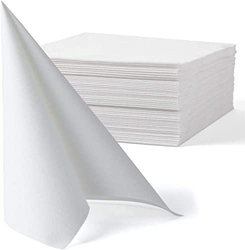 MORGIANA 50 PCS Linen Feel Disposable Paper Napkins 40 x 40 cm Disposable Airlaid Napkins Serviettes Perfect for Wedding Restaurant Party Birthday Dinner (White)
