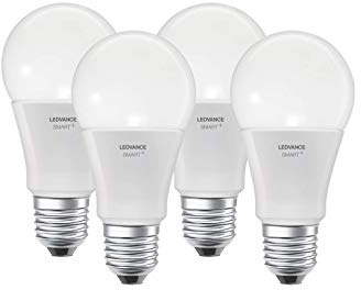 LEDVANCE Smarte LED-Lampe mit Bluetooth Mesh Technologie, Sockel E27, Lichtfarbe änderbar (2000-6500K), RGB-Farben änderbar, ersetzt Glühlampen mit 60W, steuerbar mit Google und Alexa, 4er-Pack