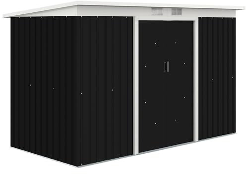 Outsunny Metall Gerätehaus 6,3m³ 280x130x172cm Geräteschuppen mit Pultdach Schiebetür wetterfest Gartenhaus Outdoor Garten Schuppen Schrank für Hinterhof Außenbereich Anthrazit, Dunkelgrau
