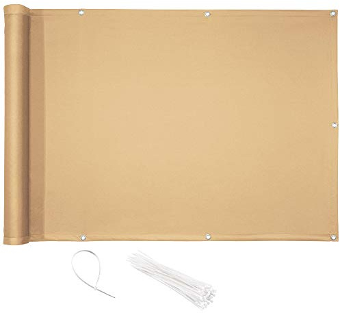 CelinaSun Sichtschutz Balkon 0,9 x 4 m Sand beige PES Balkonbespannung mit Kabelbinder wasserabweisend Balkonumrandung