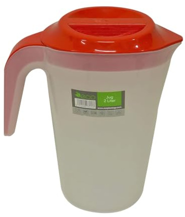 ECO Semi-Transparent Plastic 2 litres Jug, High Durable Unbreakable Plastic, Ideal for Picnics, Camping Trips, and Indoor (Red)
