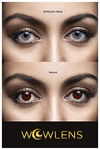 WOWLENS Sehr stark deckende und natürliche graue Kontaktlinsen farbig SYDNEY GREY + Behälter I 1 Paar (2 Stück) I DIA 14.00 I 0.00 Dioptrien I ohne Stärke