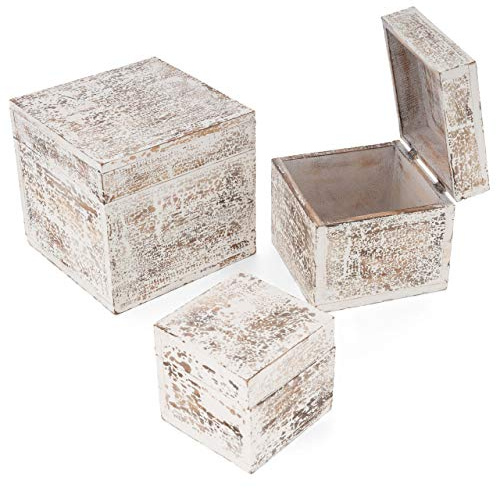 DIVERO 3er Vintage Holzboxen–Set mit Deckel in 3 Größen - Weiß | Stapelboxen - hergestellt in reiner Handarbeit