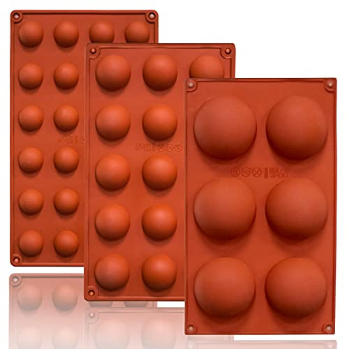 Lerykin Semi Circular Silicone Molds, Non-Stick Silicone Chocolate Molds,3 Packs Baking Molds for Making Chocolate, Cake, Jelly, Desert, Biscuit, Dome Mousse (6 Cups, 15 Cups and 24 Cups)