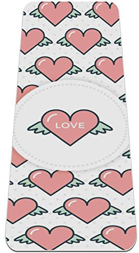 Rutschfeste Yogamatte 1/4 Zoll dick mit Tragegurt für alle Arten von Bewegung, Yoga und Pilates (72 'x 24' x 6 mm dick) Pink Flying Hearts Love