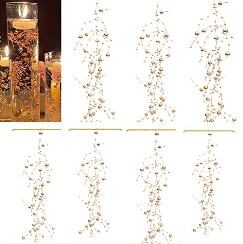 TeaSu 12pcs Pearl String, for Wedding Centerpiece, Vase Filler and Decor for Floating Candles (Champagne Gold)