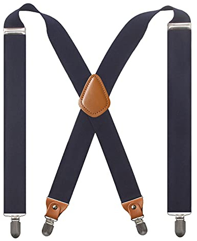Cedrainy Adjustable Elastic Suspenders for Men's and Women's with X Back Suspenders for Casual & Formal(Navy)