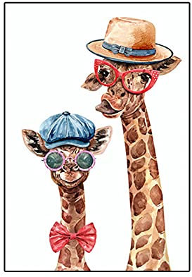 Yooyu Lustige Tierfamilie Leinwand Gemälde Aquarell Nette Giraffe Poster und Druck Wandkunst Bild für Wohnzimmer Dekor 50x70cm Rahmenlos