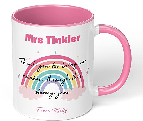Print Maniacs Personalised Mug for Teacher Thank You End Term Student Pupil Present Leaving 11oz Coffee Tea Novelty Appreciation Leaving Gift Lockdown Rainbow Stormy Year (Pink Fill and Handle)