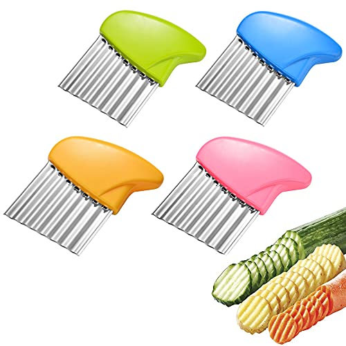 4 Piezas Cortador de Patatas Ondulado, Acero Inoxidable Cortador Ondulado, Cortador de Arrugas, Corte Ondulado de Papas Fritas, para Frutas y Verduras Adecuadas, 4 Colores