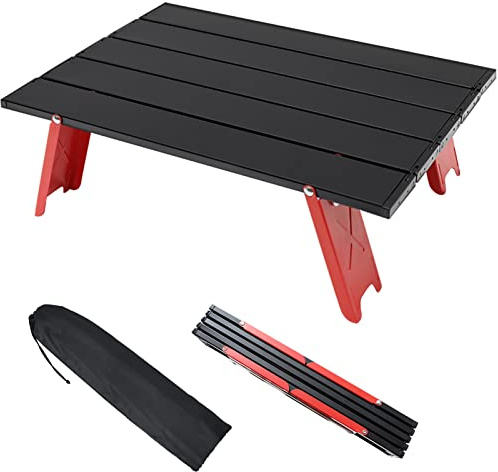 AKOFIC Small Folding Camping Table, Aluminum Portable Lightweight Camping Beach Table, Mini Foldable Micro Collapsible Compact Side Table for Picnic Outdoor Hiking Beach Travel BBQ Fishing (Red)