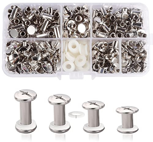 JJWNMLL 120 Set Chicago Schrauben, 4/6/8/10mm Schraubnieten für DIY Leder | Silber Rivet Chicago Binding Screws, Metal Rivet Ersatzreparatur für Taschen, Handwerk, Geldbörse, Hundeleine,Rucksack,Gürtel