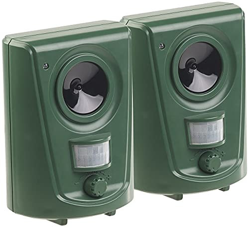 Royal Gardineer Taubenabwehr Ultraschall: 2er-Set Universal-Ultraschall-Tierschreck, Bewegungssensor, für 60 m² (Taubenschreck, Katzenschrecker, Akustischer Bewegungsmelder)
