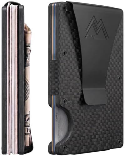 Mountain Voyage Co Minimalist Wallet for Men & Women - Slim RFID Wallet, Scratch Resistant, Credit Card Holder & Money Clip, Easily Removable Money & Cards, (Matte Carbon Fiber)
