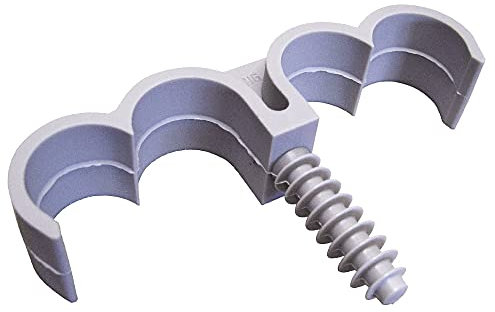 Bricoloco Abrazaderas plástico para tubo. Sistema cuádruple nylon para conductos y cables. Taco grapa de sujección de 4 tubos o cables. Taladro broca de 8 mm (10, 20 mm)