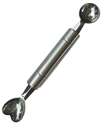 Double-Sided Fruit Melon Baller Spoon, Stainless Steel Heart Shape Double Ended Headed Watermelon Ice Cream Ball Spoon