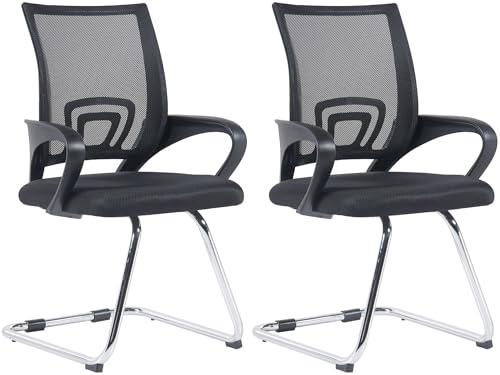 CLP 2er Set Freischwinger Eureka I Polsterstuhl mit Stoffbezug I Rückenlehne mit Netzbezug I Esszimmerstuhl mit Metallgestell Farbe schwarz