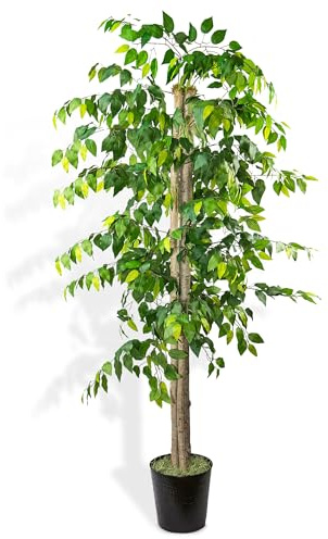 LCG Florals Deluxe 6ft Artificial Ficus Tree in Planter - Preassembled High End Realistic Silk Tree, Real Wood - Tall Indoor Faux Floor Plant for Home Decor