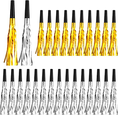 Deekin 200 Pcs Gold Silver Party Blowers Bulk, Graduation Noisemakers 2026, Metallic Foil Noisemakers Horns Whistles for Sporting Events, Wedding, Anniversary, Birthday Party Supplies