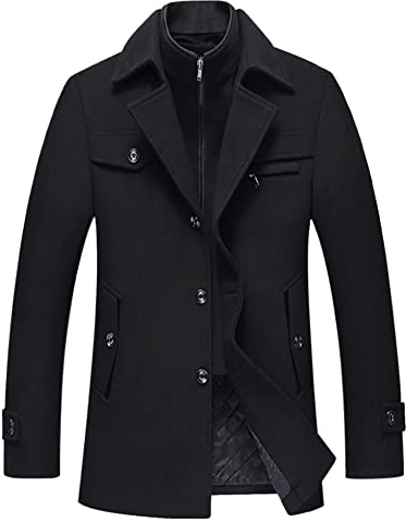Onsoyours Manteau Homme en Laine Chaud Court Epais Slim Fit Business Hiver Trench-Coat avec Un Col Accessoire Caban Manteau Jacket Duffle-Coats Revers Overcoat B Noir L