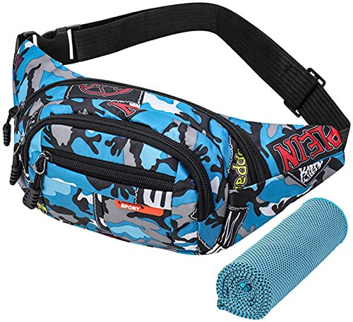 Bauchtasche Camouflage Gürteltasche 1pcs Kinder Jungen Teenager Wandern Outdoor Wasserdichtes Blaues Nylongewebe Handy Gürteltasche Herren Hip Bag Waist Mit Blau Sporthandtuch